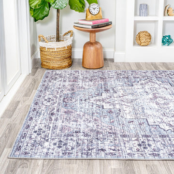 Didim Boho Gray Medallion Washable Area Rug